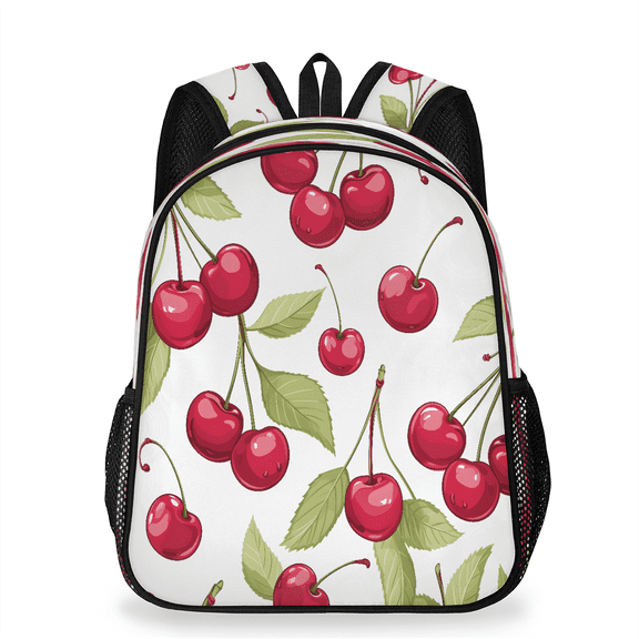 Jiaoprinted Red Cherries Backpack, Lightweight Casual Daypack with Chest Strap & Water Bottle Pockets, Summer Fruit Cherry Sports Travel Bag for Work