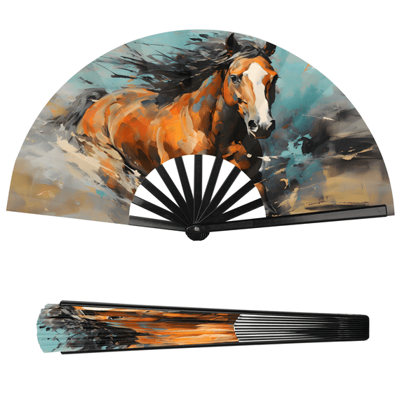 Jiaoprinted Running Horse Folding Hand Fan, Large Portable Handheld Fan ...