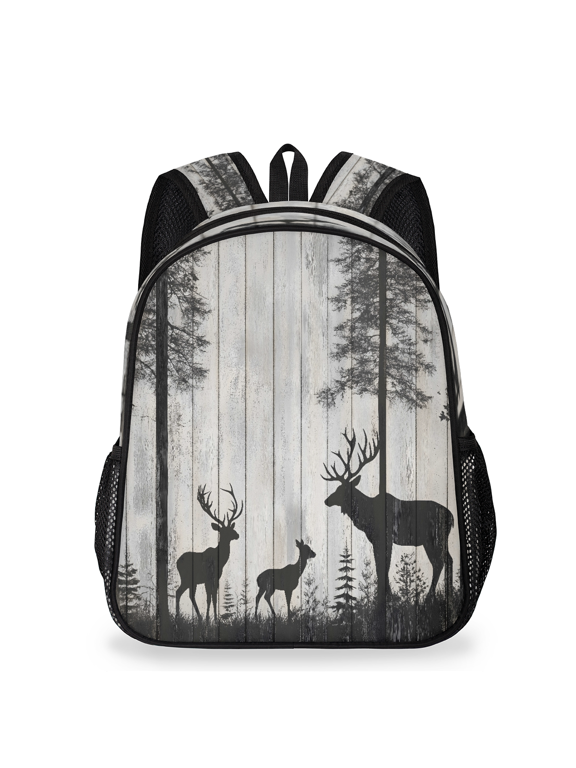Rustic Deer Backpack, Lightweight Casual Daypack with Chest Strap & Water Bottle Pockets, Wild Animal Sports Travel Bag for Work