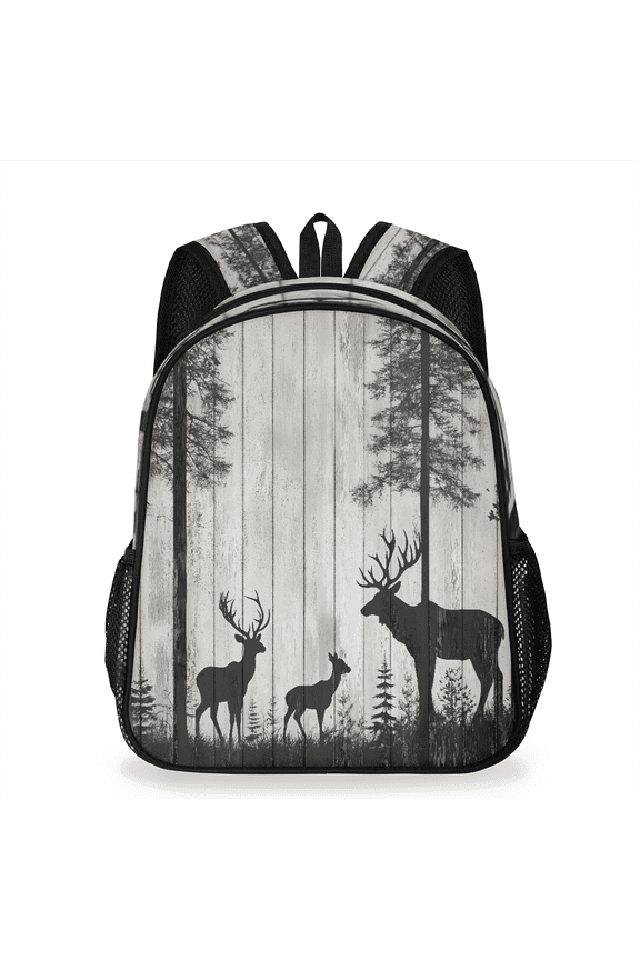 Rustic Deer Backpack, Lightweight Casual Daypack with Chest Strap & Water Bottle Pockets, Wild Animal Sports Travel Bag for Work