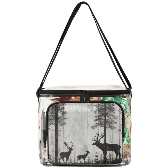 Jiaoprinted Rustic Deer Clear Lunch Bag, Wild Animal Reusable Plastic See Through Lunch Box Lunchbag for Work Picnic Stadium Approved