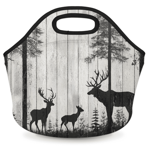 Jiaoprinted Rustic Deer Neoprene Lunch Bag, Wild Animal Insulated Reusable Lunch Tote for Hot and Cold Food Storage, Machine-Washable Lightweight