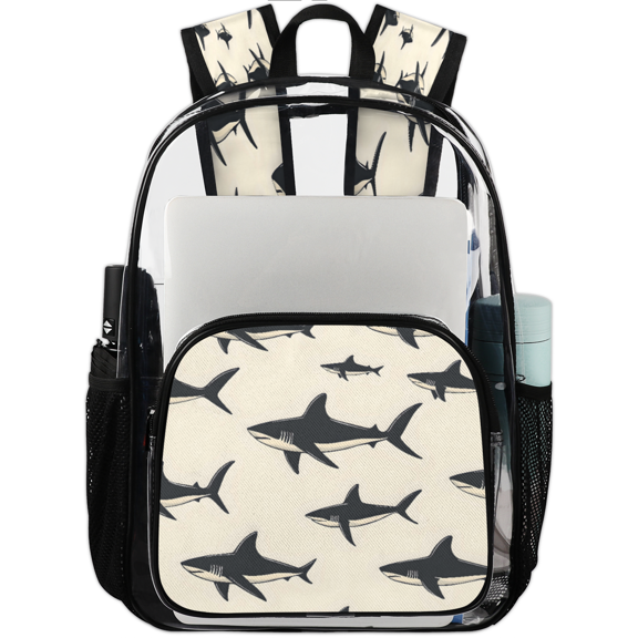 Jiaoprinted Sea Animal Sharks Clear Backpack for Stadium Events, Sharks Transparent Plastic Bag for Games, Security Checks, Festivals, Concerts