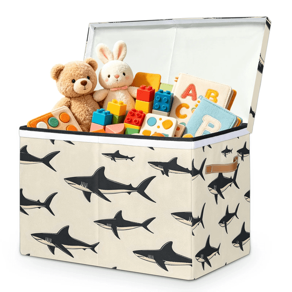 Jiaoprinted Sea Animal Sharks Large Toys Storage Box with Lid and Divider, Sharks Foldable Toys Storage Organizer, Stackable Home Organization, 85L