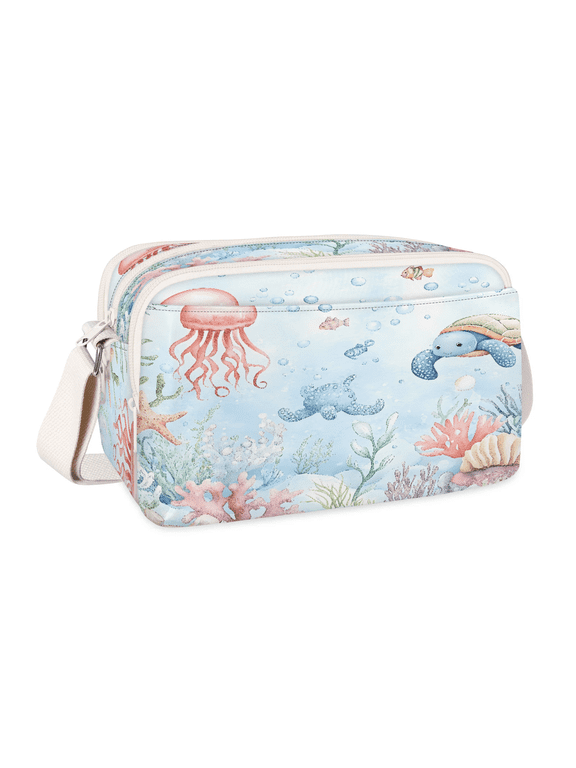 Sea Turtles Underwater Crossbody Bag for Women, Cute Ocean Animals Multi Pocket Shoulder Purse, Waterproof Lightweight Casual Handbag with Adjustable Strap for Travel Everyday