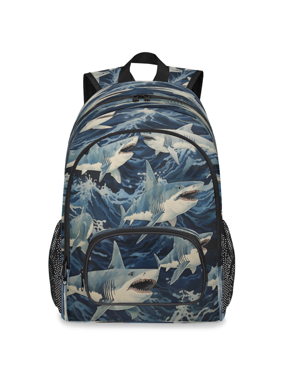 Sharks Ocean Waves Backpack, Large Sharks Travel Laptop Backpack Men Women Work Business Computer Casual Daypack Rucksack, 18 Inch