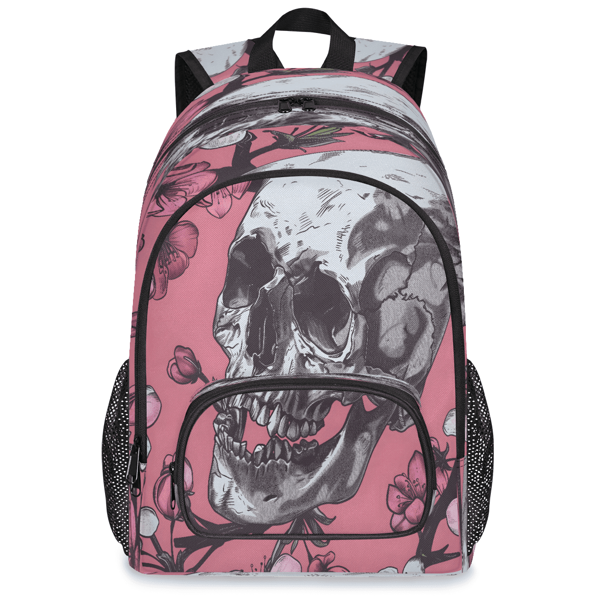 Jiaoprinted Skull Cherry Blossoms Backpack, Large Gothic Skull