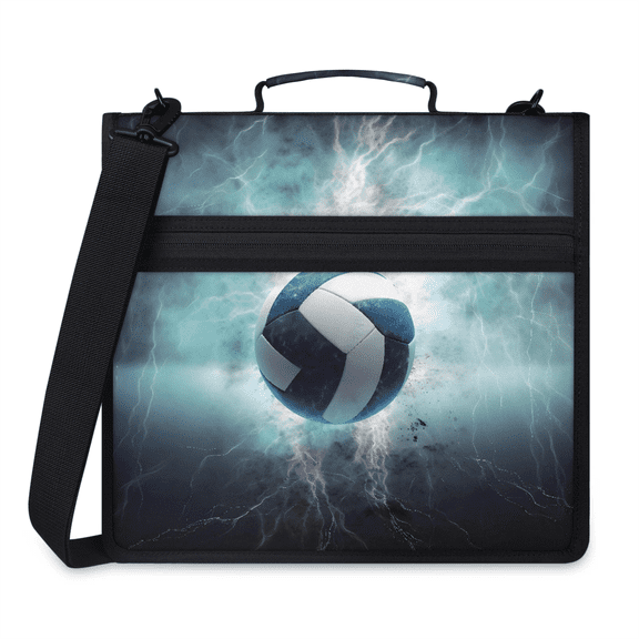 Jiaoprinted Soccer Ball Zipper Binder, Electric Football Sports 3 D-Ring Binder, Multi-Pocket Expanding Organizer Bag with Handle and Shoulder Strap for Travel Work