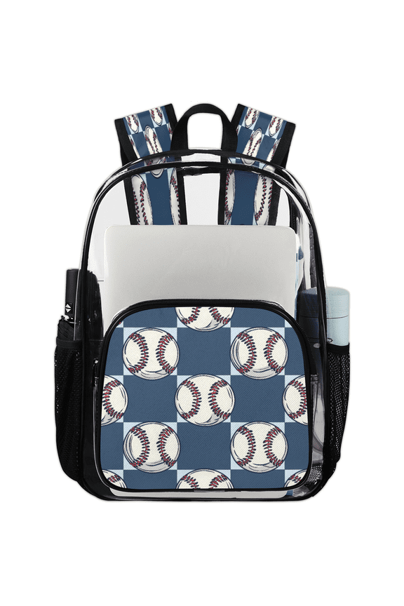 Sports Baseball Clear Backpack for Stadium Events, Checkerboard Transparent Plastic Bag for Games, Security Checks, Festivals, Concerts