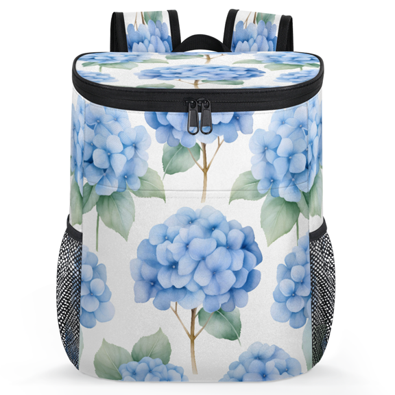 Jiaoprinted Spring Blue Hydrangea Portable Leakproof Cooler Backpack, Blue Floral Insulated Backpack Cooler for Picnic Camping