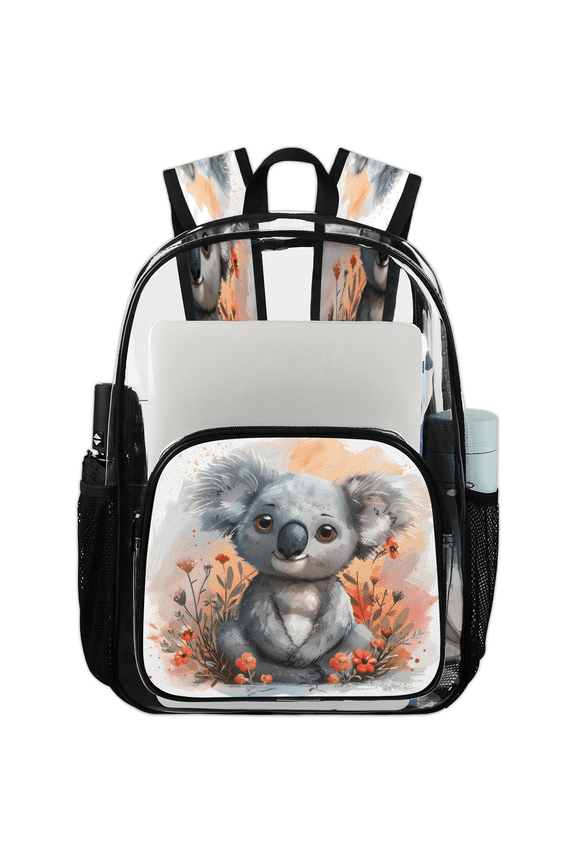 Spring Cute Koala Clear Backpack for Stadium Events, Transparent Backpacks See Through Plastic Bag for Concerts & Work, Wild flowers