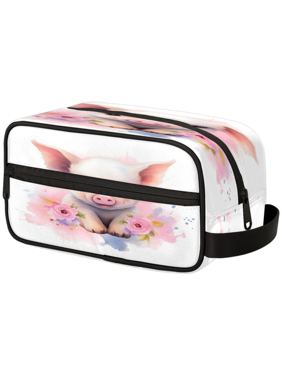 Spring Rose Pig Travel Toiletry Bag Makeup Bag for Women Men, Watercolor Pig Cosmetic Pouch Travel Accessories