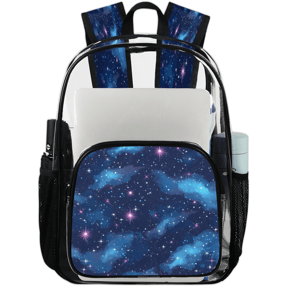 Jiaoprinted Star Space Clear Backpack for Stadium Events, Night Sky Galaxy Transparent Plastic Bag for Games, Security Checks, Festivals, Concerts