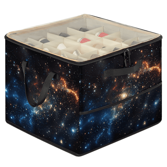 Jiaoprinted Starry Night Galaxy Space Shoe Storage Box with Adjustable Dividers, Large Shoe Organizer with Clear Transparent Lid, Stars Foldable Stackable Shoes Storage Bin for Closet Entryway