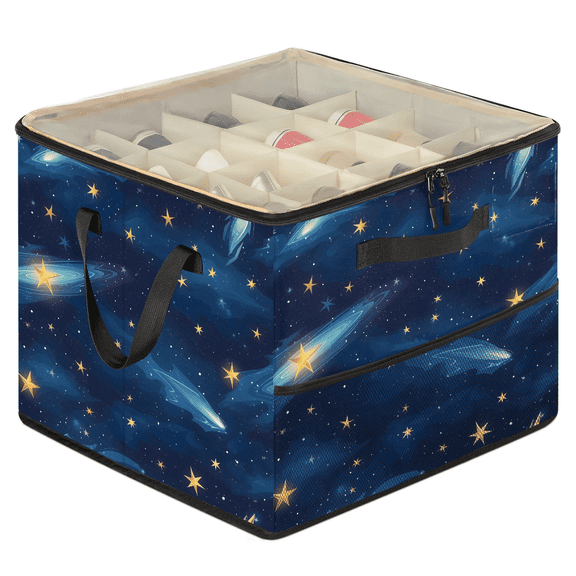 Jiaoprinted Starry Night Space Shoe Storage Box with Adjustable Dividers, Large Shoe Organizer with Clear Transparent Lid, Shooting Stars Foldable Stackable Shoes Storage Bin for Closet Entryway