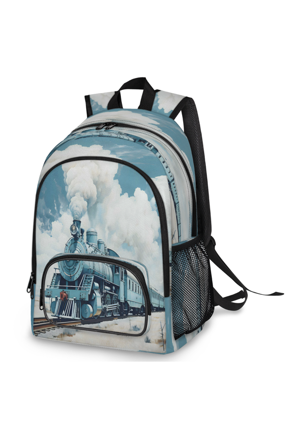 Steam Train Laptop Backpack, Large Old Steam Train Travel Backpack Men Women, Work Business Computer Casual Daypack Rucksack, 18 Inch