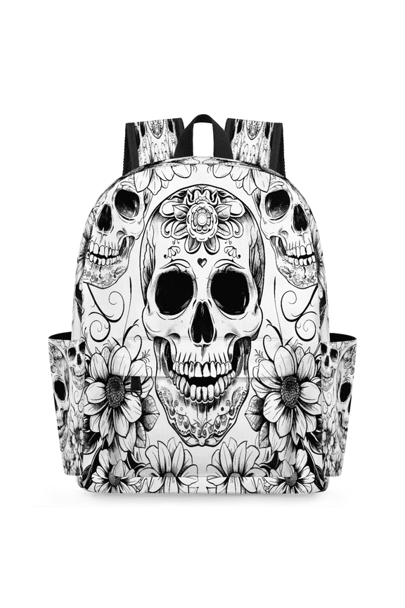 Sugar Skulls Flowers Backpack for Adults, Breathable Adjustable Strap Casual Daypack, Lightweight Halloween Work Laptop Backpack