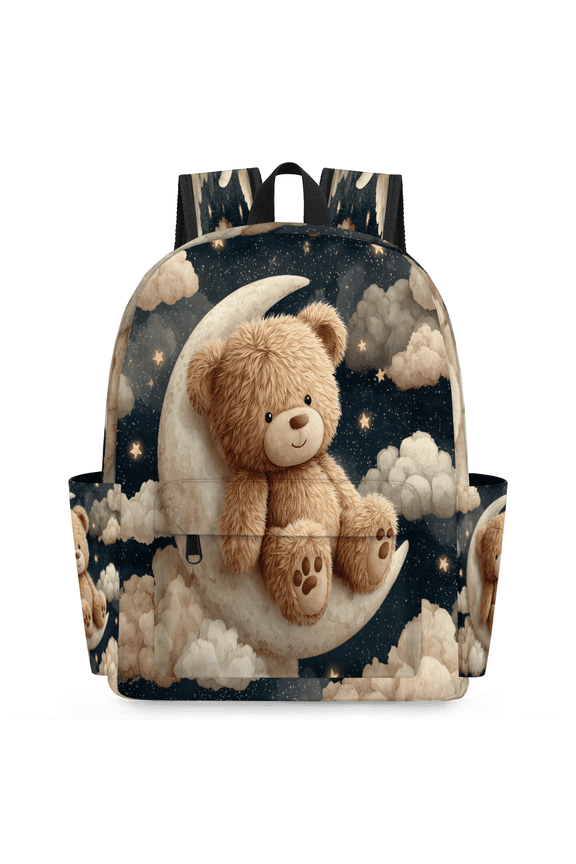Teddy Bear Travel Backpack for Adults, Breathable Adjustable Strap Casual Daypack, Lightweight Moon Cloud Star Work Laptop Backpack