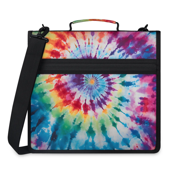 Jiaoprinted Tie Dye Zipper 3 D-Ring Binder Bag with Shoulder Strap, Abstract Rainbow Spiral Waterproof Expanding Binder, Multi-Pocket Portfolio Organizer Case
