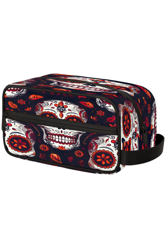 Travel Toiletry Bag Day of the Dead Sugar Skulls Makeup Bag, Mexican Floral Skull Cosmetic Pouch Travel Accessories for Women Men