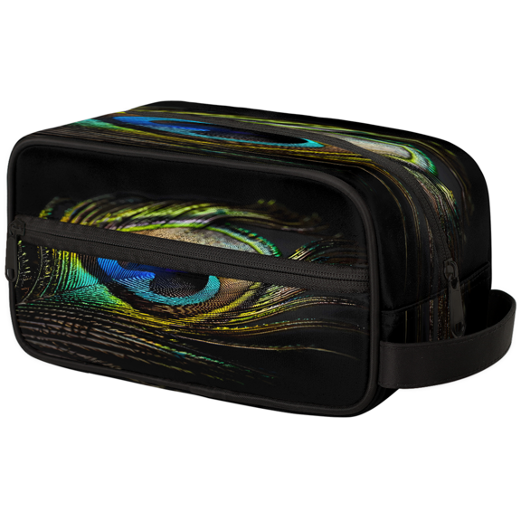 Jiaoprinted Travel Toiletry Bag Peacock Feather Makeup Bag, Peacock Feathers Rod Pocket Cosmetic Pouch Travel Accessories for Women Men