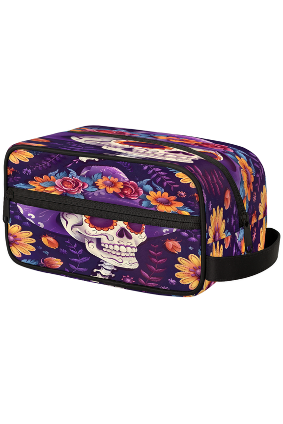 Travel Toiletry Bag Sugar Skull Makeup Bag, Halloween Sunflowers Cosmetic Pouch Travel Accessories for Women Men