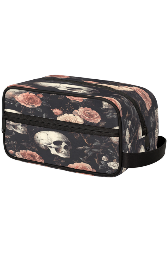 Travel Toiletry Bag Sugar Skull Makeup Bag, Rose Flowers Vintage Halloween Cosmetic Pouch Travel Accessories for Women Men