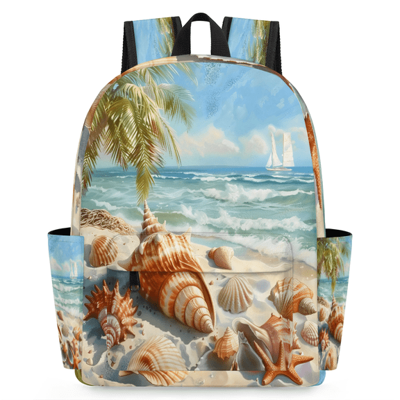Jiaoprinted Tropical Beach Backpack, Lightweight 15 Inch Laptop Backpack for Men Women, Casual Daypack for Travel Work, Conch Shells
