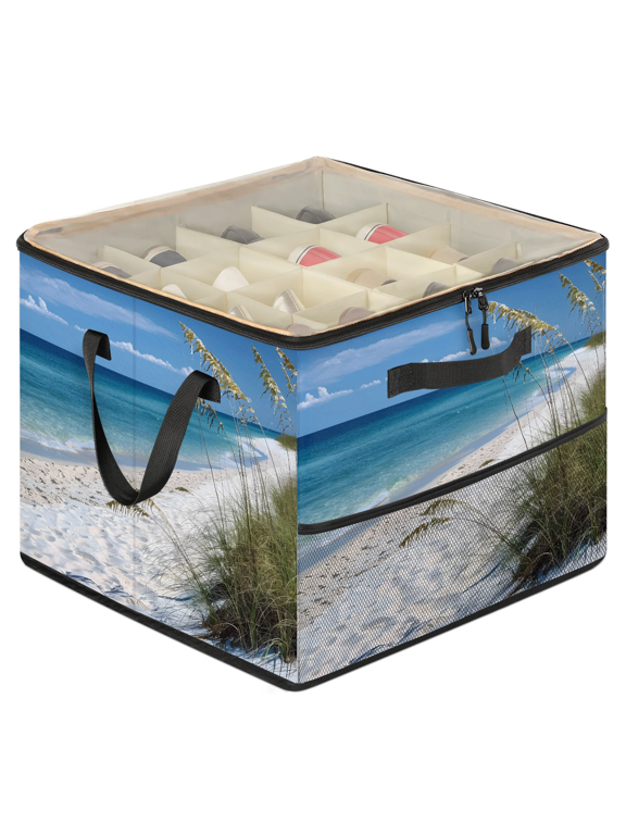 Tropical Beach Shoe Storage Box with Adjustable Dividers, Large Shoe Organizer with Clear Transparent Lid, Summer Seaside Scene Ocean Foldable Stackable Shoes Storage Bin for Closet