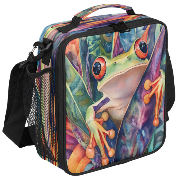 Jiaoprinted Tropical Forest Rainforest Frog Insulated Lunch Box Bag, Animals Leaves Leakproof Portable Adults Lunch Cooler Tote Bag for Work Picnic