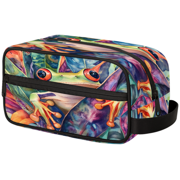 Jiaoprinted Tropical Forest Rainforest Frog Travel Toiletry Bag Makeup Bag for Women Men, Animals Leaves Cosmetic Pouch Travel Accessories