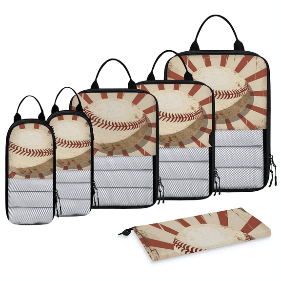 Jiaoprinted Vintage Baseball 6 Set Compression Packing Cubes for Travel Essentials, Cool Sports Lightweight Carry on Expandable Luggage Organizer Bags for Women Men