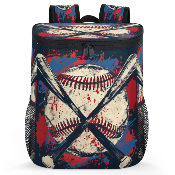 Jiaoprinted Vintage Baseball Leakproof Cooler Backpack, Crossed Bats Insulated Backpack Cooler for Outdoor