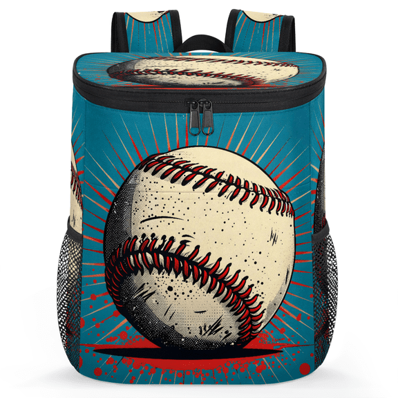 Jiaoprinted Vintage Baseball Portable Leakproof Cooler Backpack, Ball Insulated Backpack Cooler for Picnic Camping