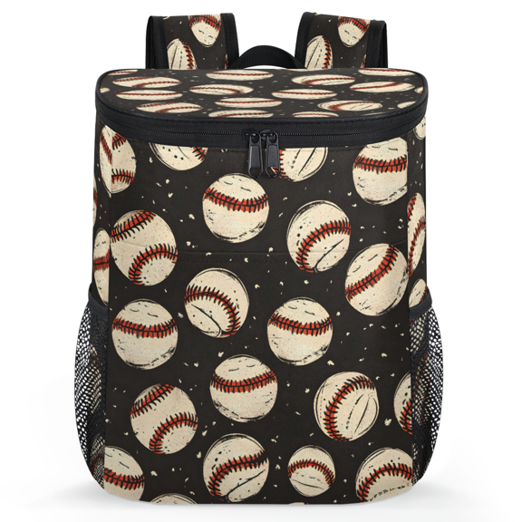 Jiaoprinted Vintage Baseballs Leakproof Cooler Backpack, Retro Baseball Insulated Backpack Cooler for Outdoor