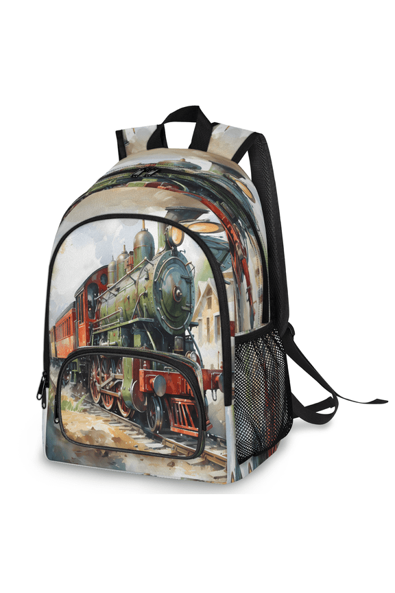 Vintage Old Steam Train Laptop Backpack, Large Rustic Farmhouse Travel Backpack Men Women, Work Business Computer Casual Daypack Rucksack, 18 Inch