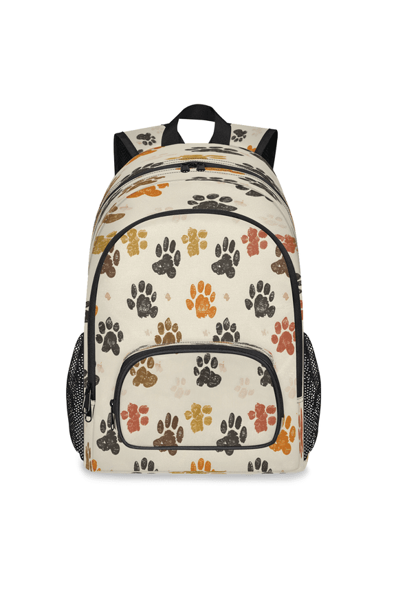 Vintage Paw Prints Backpack, Large Retro Puppy Footprint Travel Laptop Backpack Men Women Work Business Computer Casual Daypack Rucksack, 18 Inch