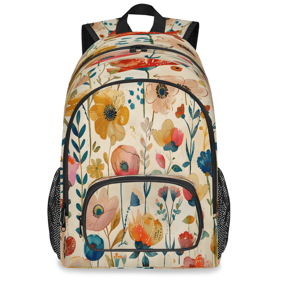 Jiaoprinted Vintage Poppy Backpack, Large Poppy Flower Travel Laptop Backpack Men Women Work Business Computer Casual Daypack Rucksack, 18 Inch