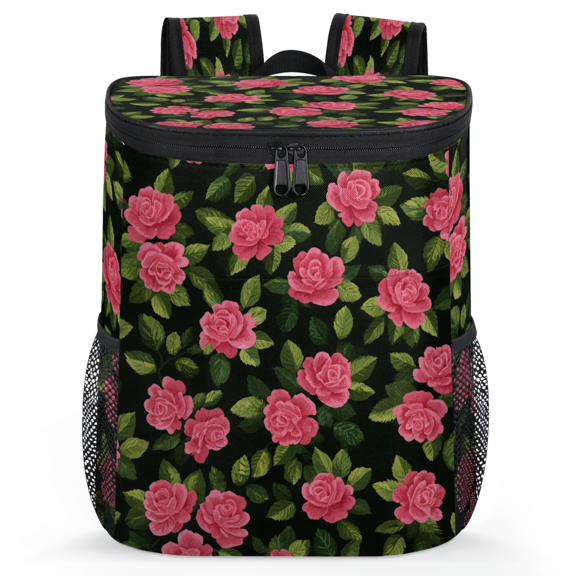 Jiaoprinted Vintage Rose Floral Leakproof Cooler Backpack, Spring Rose Insulated Backpack Cooler for Outdoor
