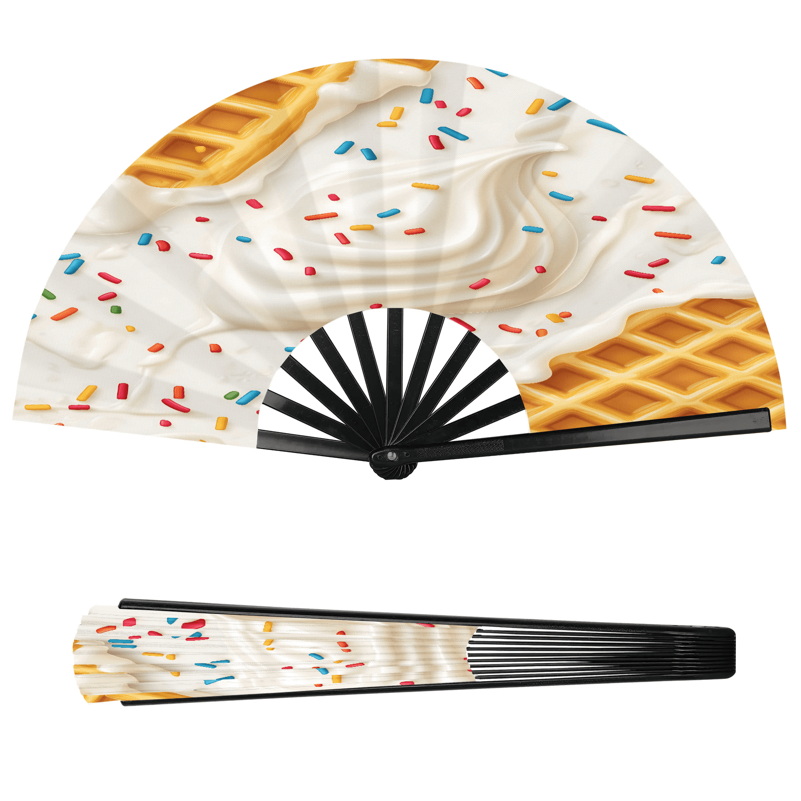 Snac Chocolate Jiaoprinted Waffle Large Foldable Hand Fan for Women, Cream Sprinkles ...