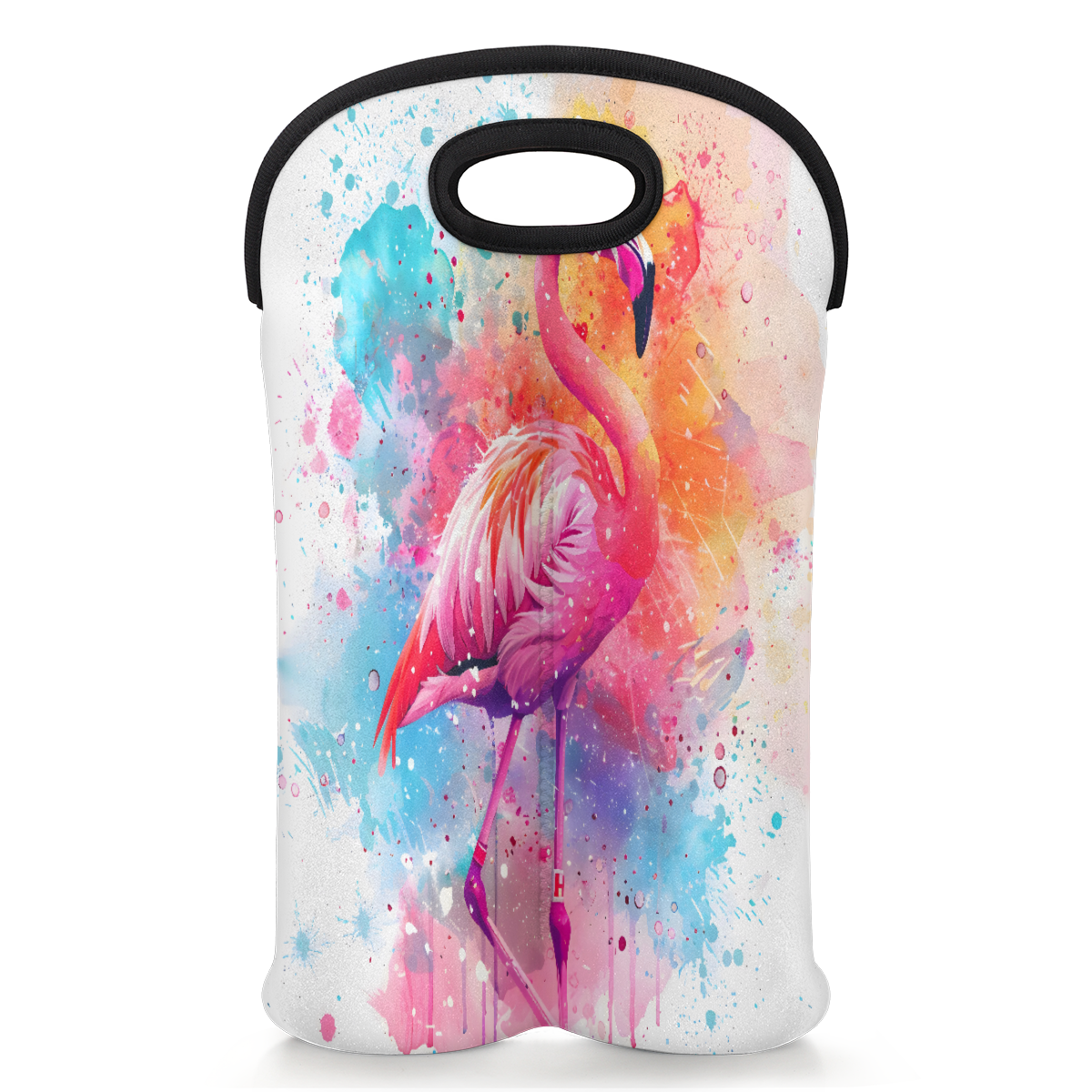 Jiaoprinted Watercolor Flamingo 2-Bottle Neoprene Wine Bag Water Bottle Carry Tote, Reusable Wine Bottle Protective Travel Bag for Women Men, Pink Flamingo