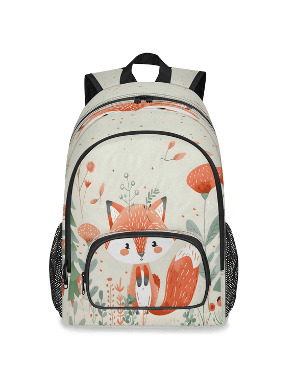 Watercolor Fox Backpack, Large Cartoon Fox Flower Travel Laptop Backpack Men Women Work Business Computer Casual Daypack Rucksack, 18 Inch