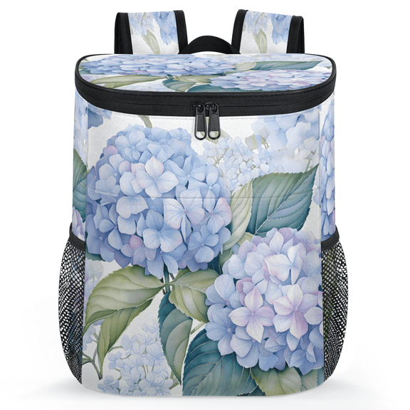 Jiaoprinted Watercolor Hydrangea Portable Leakproof Cooler Backpack, Spring Floral Insulated Backpack Cooler for Picnic Camping