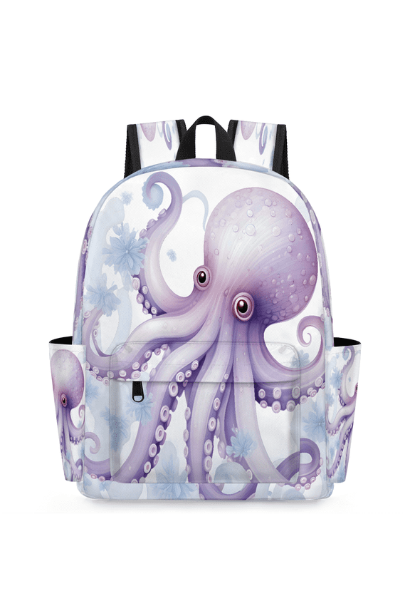 Watercolor Purple Octopus Travel Backpack for Adults, Breathable Adjustable Strap Casual Daypack, Lightweight Cute Octopus Work Laptop Backpack