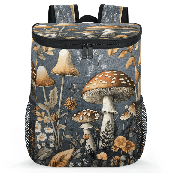 Jiaoprinted Watercolor Wild Mushroom Portable Leakproof Cooler Backpack, Forest Floral Insulated Backpack Cooler for Picnic Camping