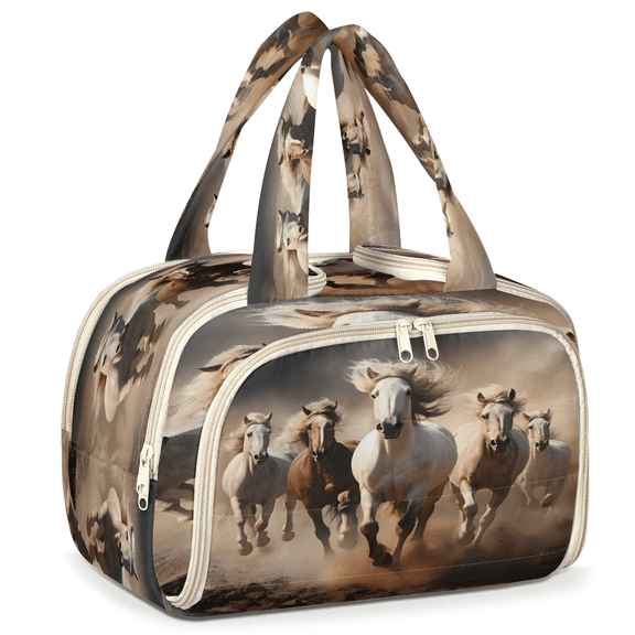 Jiaoprinted Western Running Horses Travel Toiletry Bag, Large, Lightweight, Wide-Open Puffy Cosmetic Organizer with Handle for Accessories Essentials Toiletries, Farm Animal Rustic