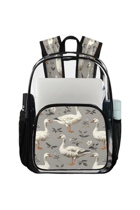 Wild Lake Duck Clear Backpack for Stadium Events, Rustic Hunting Ducks Transparent Plastic Bag for Games, Security Checks, Festivals, Concerts