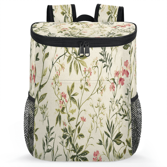 Jiaoprinted Wildflower Spring Leakproof Cooler Backpack, Floral Vine Insulated Backpack Cooler for Outdoor