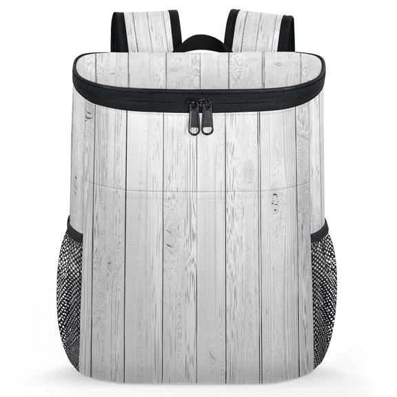 Jiaoprinted Wooden Plank Portable Leakproof Cooler Backpack, White Insulated Backpack Cooler for Picnic Camping