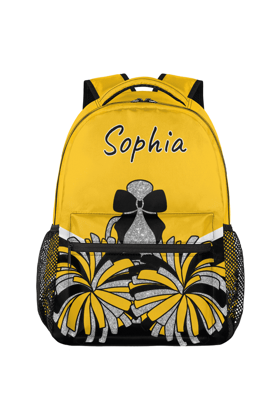 Yellow Black Personalized Cheer Backpack, Custom Cheerleading Backpack for Cheerleaders, Customized Coach Casual Daypack with Name, 18 Inch
